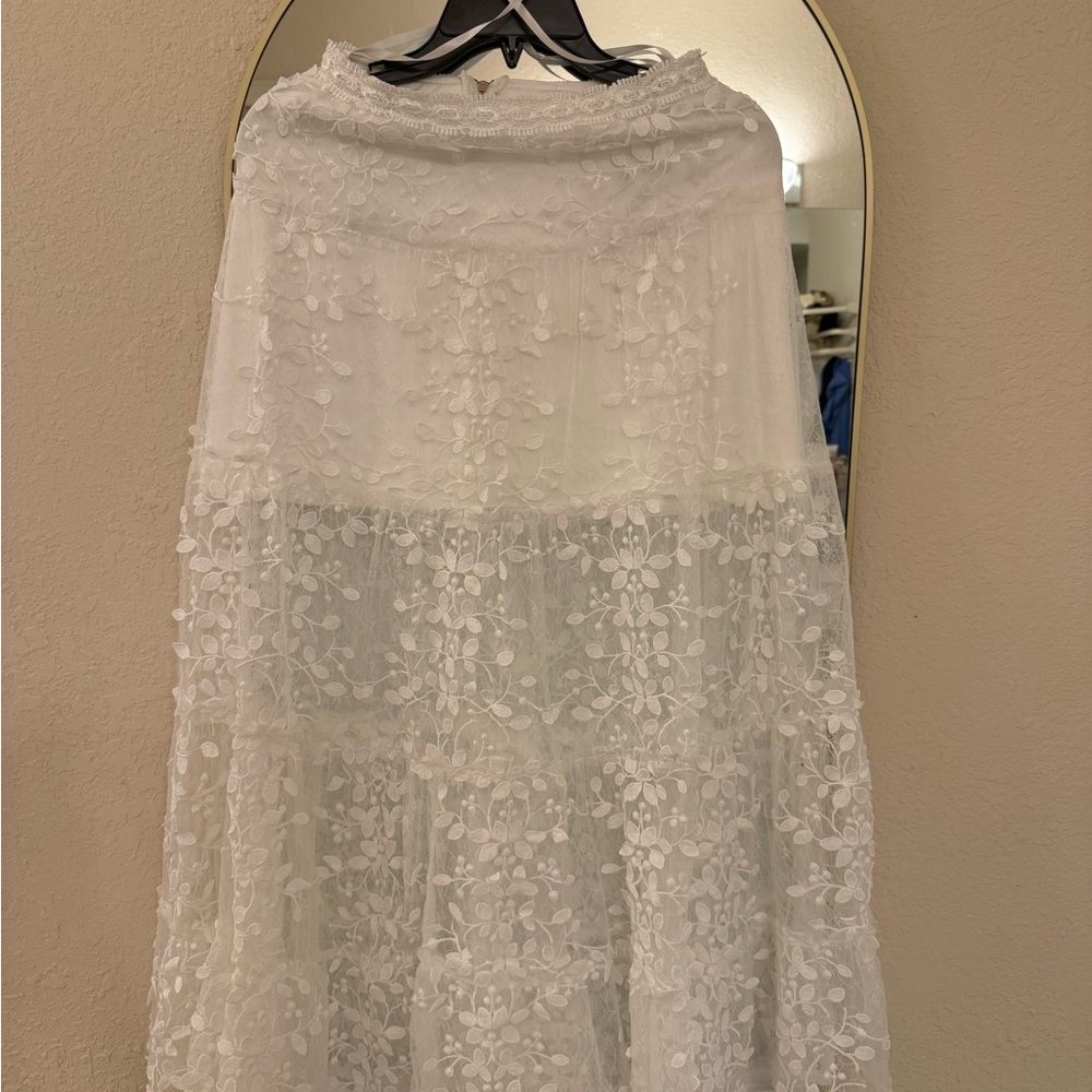 Altar'd State White Floral A-Line Skirt